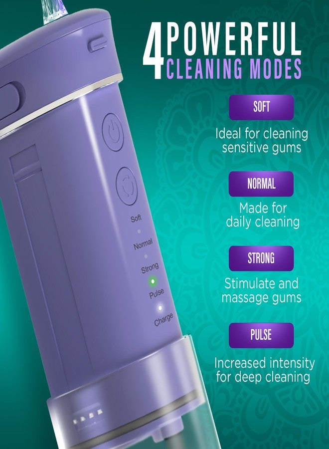 GuruNanda Compact Water Dental Flosser, Portable Travel Size Oral Irrigator Flosser with Collapsible 180 ml Tank, Smart Timer, 4 Flossing Modes, TSA-Friendly - Lavender - Image 4
