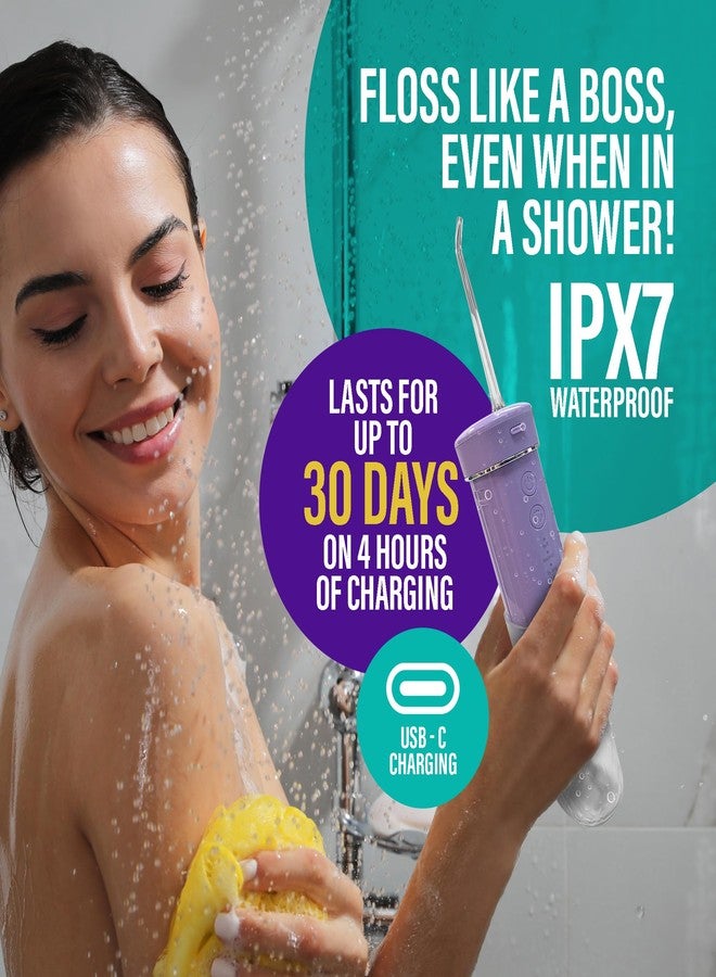 GuruNanda Compact Water Dental Flosser, Portable Travel Size Oral Irrigator Flosser with Collapsible 180 ml Tank, Smart Timer, 4 Flossing Modes, TSA-Friendly - Lavender - Image 5