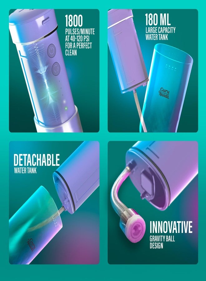 GuruNanda Compact Water Dental Flosser, Portable Travel Size Oral Irrigator Flosser with Collapsible 180 ml Tank, Smart Timer, 4 Flossing Modes, TSA-Friendly - Lavender - Image 3
