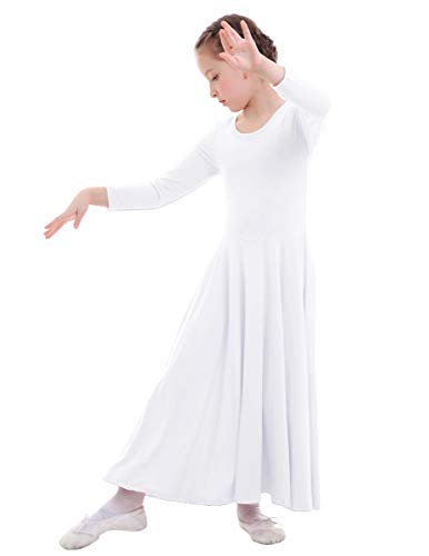 ZX Z&X Girl's Long Sleeve Praise Dance Full Length Wide Swing Lyrical Dancewear Liturgical Worship Costume Dress White, Tag 140 - Image 5