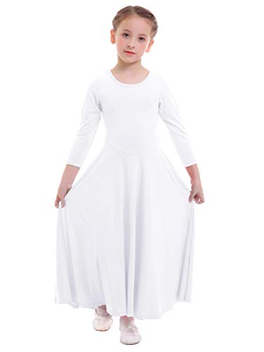 ZX Z&X Girl's Long Sleeve Praise Dance Full Length Wide Swing Lyrical Dancewear Liturgical Worship Costume Dress White, Tag 140 - Image 2