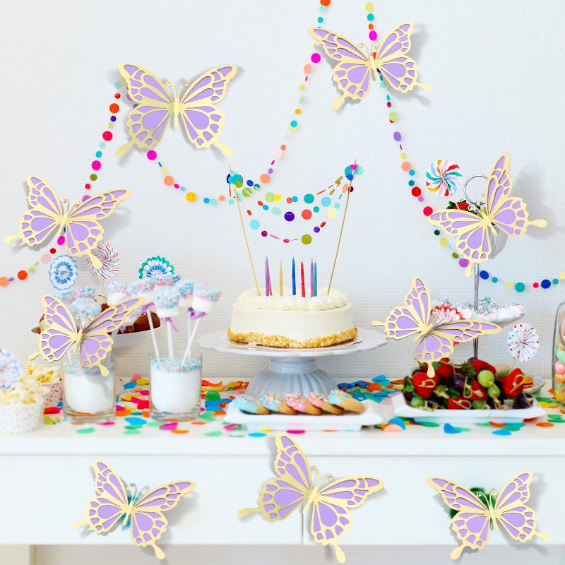 Geyee 12 Pcs 3D Large Butterfly Party Decoration Paper Butterfly Stickers in 2 Different Size Wall Mural Set for Birthday Baby Shower Nursery Bedroom Wedding(Gold and Purple) - Image 5