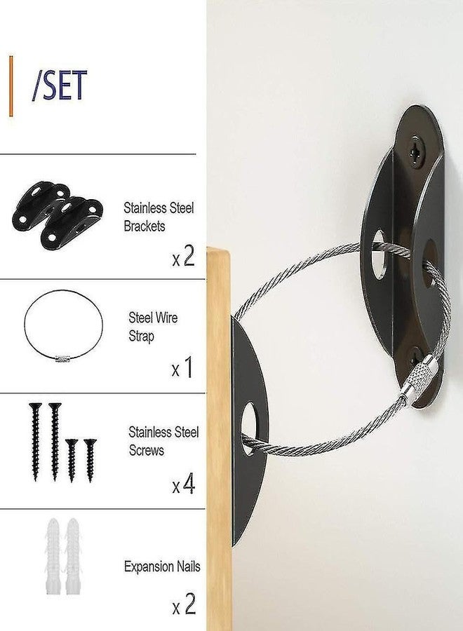 Onprix Furniture Anti-Tip Anchors for Baby Proofing, Anti Tip Safety Stainless Steel Straps Earthquake Resistant Anchor Securing Prevent Children Older Pet from Falling Wall (Black, 2 Pack) - Image 4