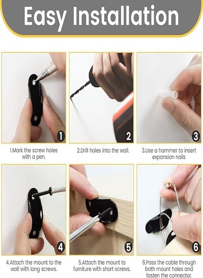 Onprix Furniture Anti-Tip Anchors for Baby Proofing, Anti Tip Safety Stainless Steel Straps Earthquake Resistant Anchor Securing Prevent Children Older Pet from Falling Wall (Black, 2 Pack) - Image 3