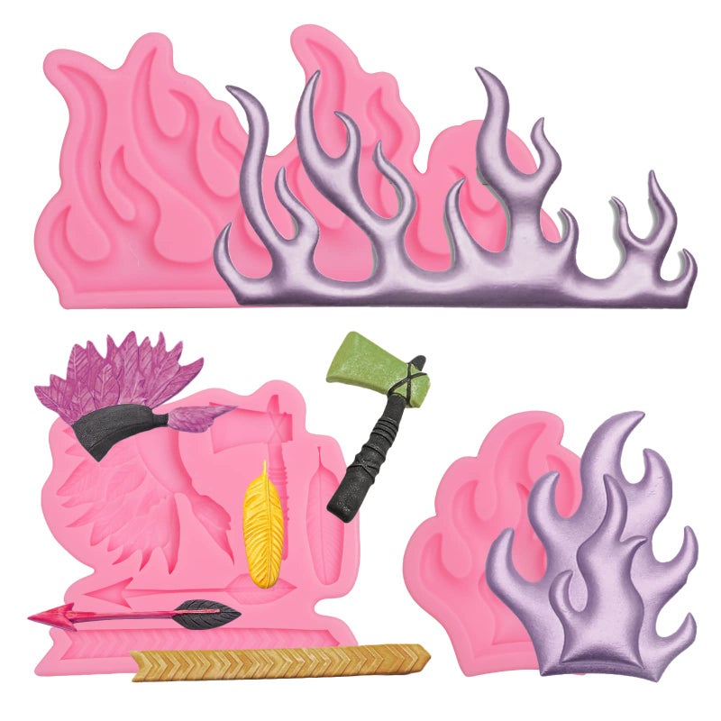 Xcake Lcook Fire Flame Clay Silicone Mold  Native American Indians Axe Feather Arrow Fondant Mold for Cake Decoration Cupcake Topper Chocolate Candy Sugar Craft Gum Paste - Image 1