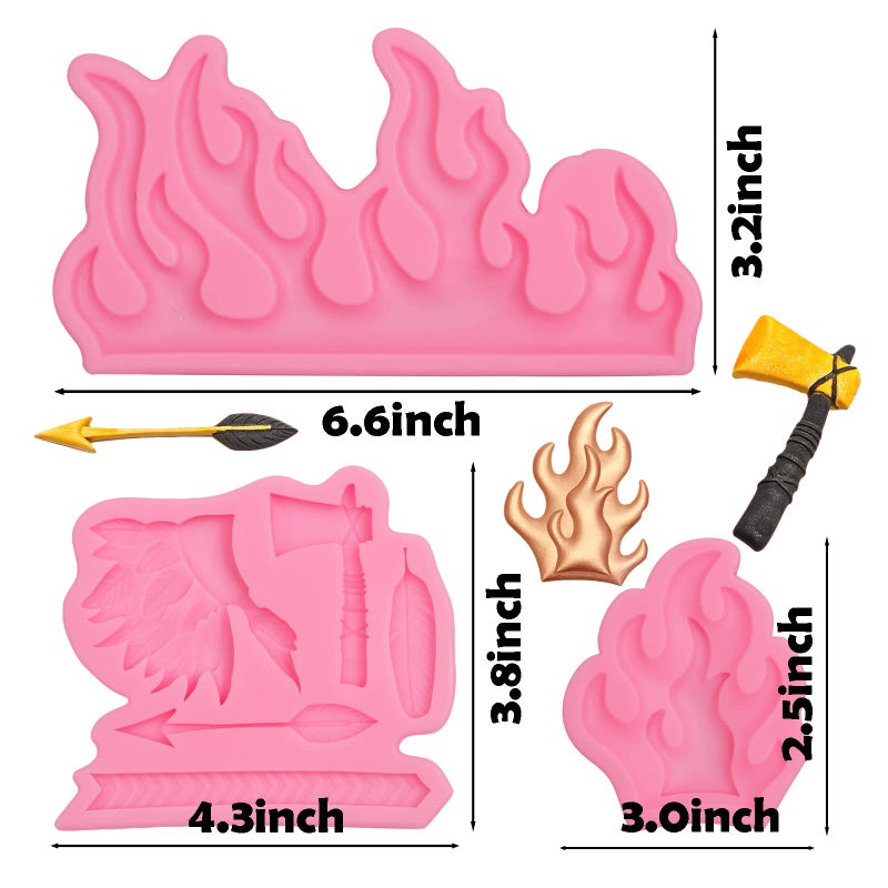 Xcake Lcook Fire Flame Clay Silicone Mold  Native American Indians Axe Feather Arrow Fondant Mold for Cake Decoration Cupcake Topper Chocolate Candy Sugar Craft Gum Paste - Image 2