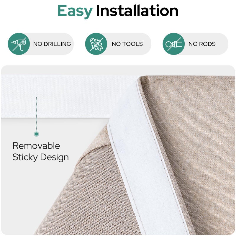 هوم أيدياز Homideas 100 ٪ Linen Blackout ستائر الباب الفرنسية خصوصية ستائر نافذة الباب الصغيرة 26 × 20 بوصة للنافذة الأمامية معزولة حرارية تغطية واحدة طبيعية - Image 4