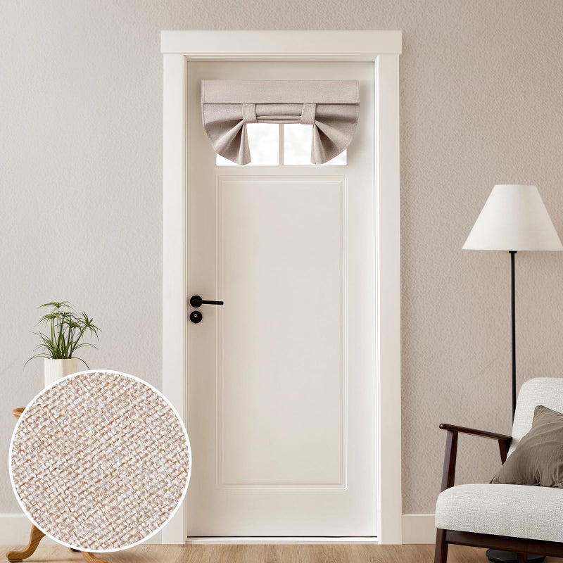 هوم أيدياز Homideas 100 ٪ Linen Blackout ستائر الباب الفرنسية خصوصية ستائر نافذة الباب الصغيرة 26 × 20 بوصة للنافذة الأمامية معزولة حرارية تغطية واحدة طبيعية - Image 1