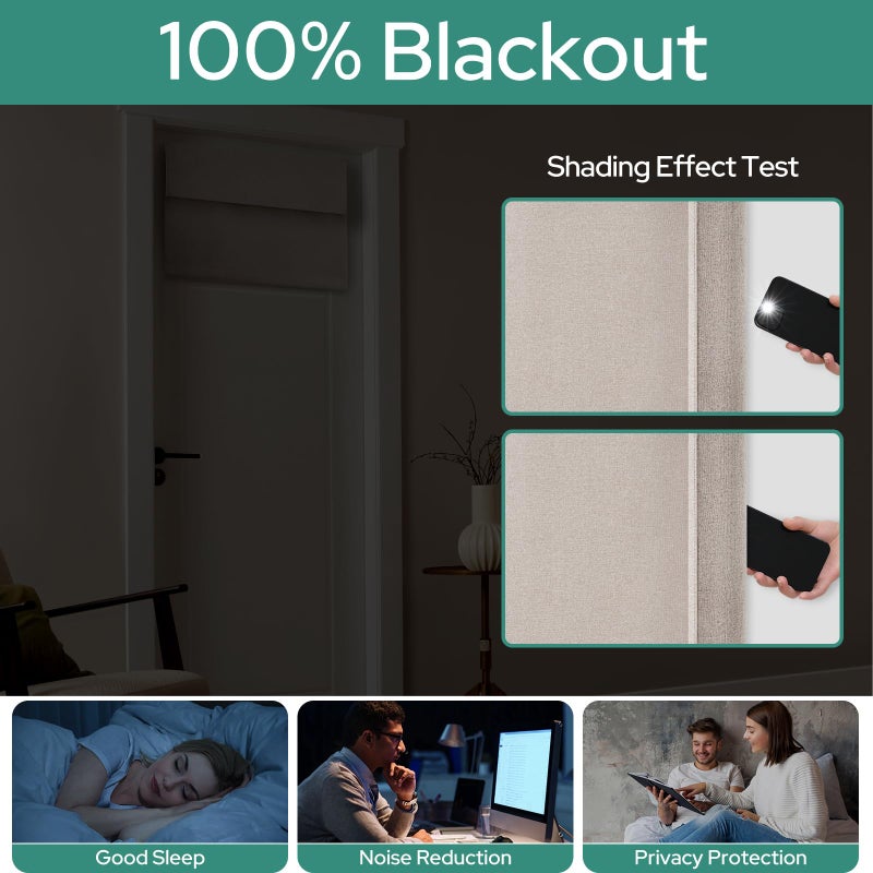 هوم أيدياز Homideas 100 ٪ Linen Blackout ستائر الباب الفرنسية خصوصية ستائر نافذة الباب الصغيرة 26 × 20 بوصة للنافذة الأمامية معزولة حرارية تغطية واحدة طبيعية - Image 3