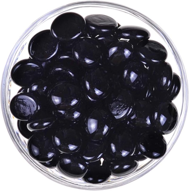 KINGOU Flat Glass Gems/Marbles/Stones/Beads for Vase Filler, Table Scatter, Games - 1 Lbs (17-19mm, Approx. 3/4") - Black - Image 3