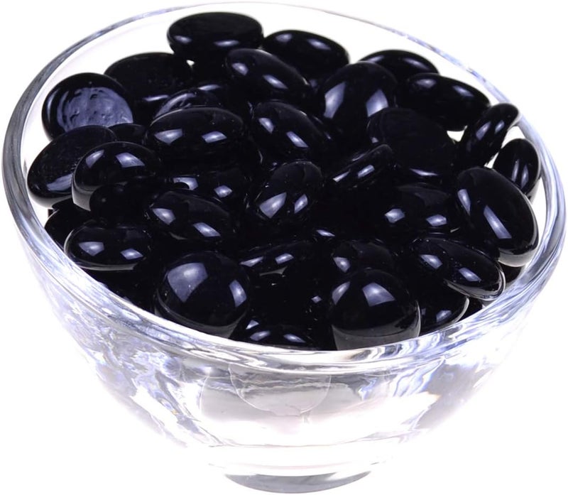 KINGOU Flat Glass Gems/Marbles/Stones/Beads for Vase Filler, Table Scatter, Games - 1 Lbs (17-19mm, Approx. 3/4") - Black - Image 2