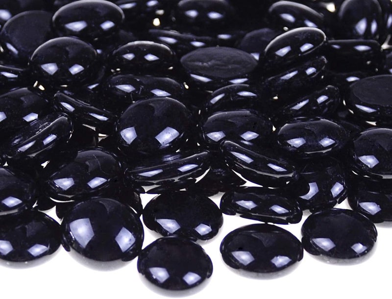 KINGOU Flat Glass Gems/Marbles/Stones/Beads for Vase Filler, Table Scatter, Games - 1 Lbs (17-19mm, Approx. 3/4") - Black - Image 1