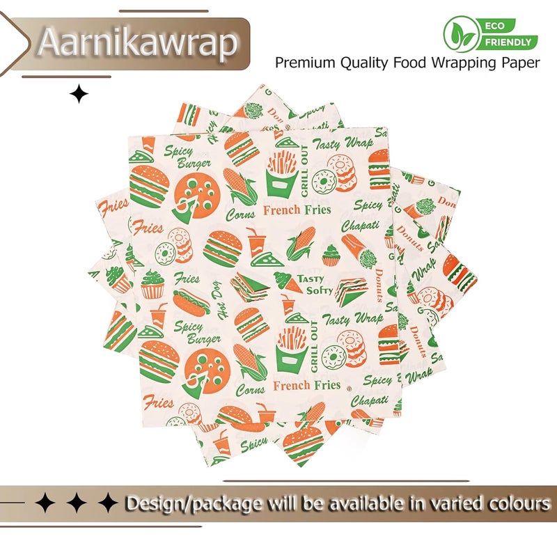 Aarnikawrap Wrapping Butter Paper I Oil Proof Sandwich Wrap Paper I Food Wrapping Paper I Oil Absorbing Sheets I Cooking Butter Paper I GSM 40 10x11Inch Multicolor 100 - Image 2