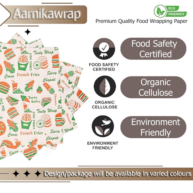 Aarnikawrap Wrapping Butter Paper I Oil Proof Sandwich Wrap Paper I Food Wrapping Paper I Oil Absorbing Sheets I Cooking Butter Paper I GSM 40 10x11Inch Multicolor 100 - Image 3