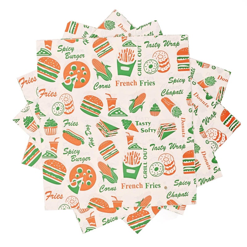 Aarnikawrap Wrapping Butter Paper I Oil Proof Sandwich Wrap Paper I Food Wrapping Paper I Oil Absorbing Sheets I Cooking Butter Paper I GSM 40 10x11Inch Multicolor 100 - Image 1