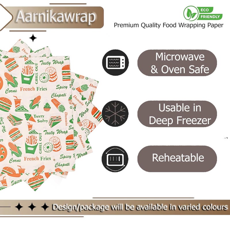 Aarnikawrap Wrapping Butter Paper I Oil Proof Sandwich Wrap Paper I Food Wrapping Paper I Oil Absorbing Sheets I Cooking Butter Paper I GSM 40 10x11Inch Multicolor 100 - Image 4