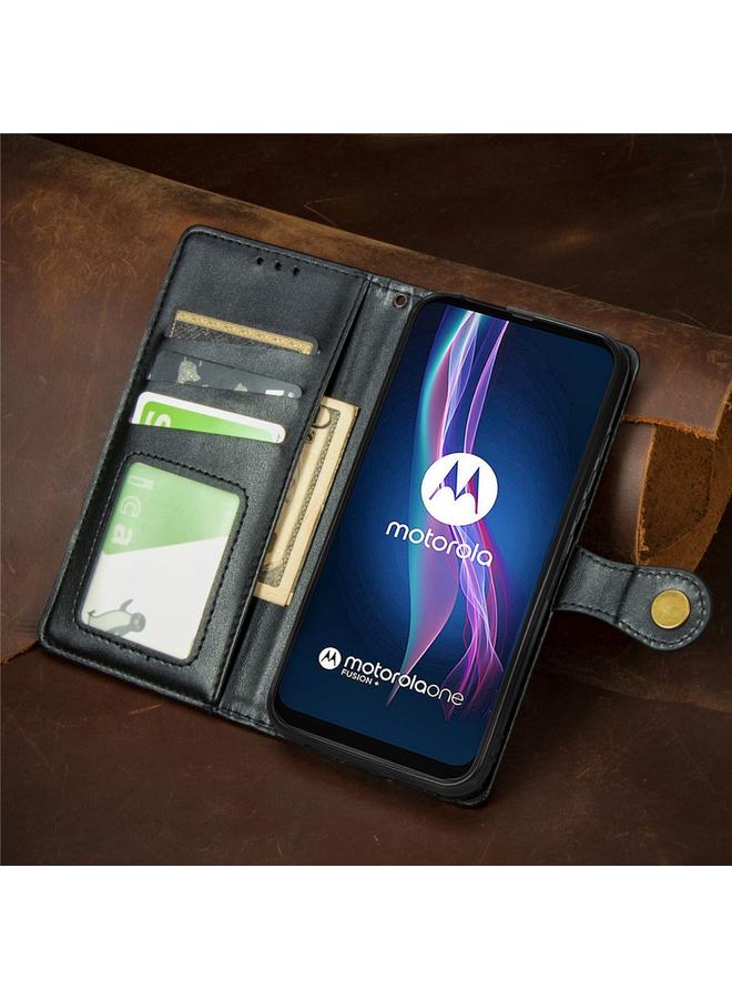 erorex Case For Motorola One Fusion Plus Retro Solid Color Leather Buckle Phone Case with Lanyard & Photo Frame & Card Slot & Wallet & Stand Function - Image 4