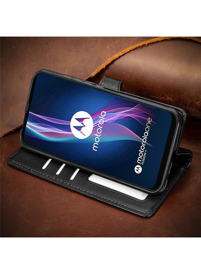 erorex Case For Motorola One Fusion Plus Retro Solid Color Leather Buckle Phone Case with Lanyard & Photo Frame & Card Slot & Wallet & Stand Function - Image 5