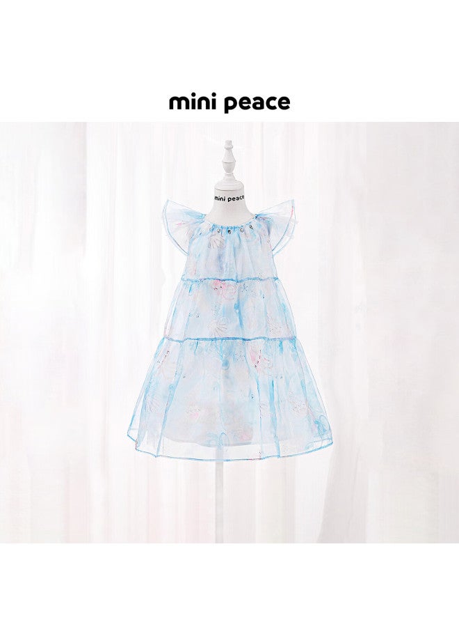 Minipeace Taiping Bird Children's Wear Summer New Girls' Dress Fbfaf2316 Ice Blue 160cm - Image 5