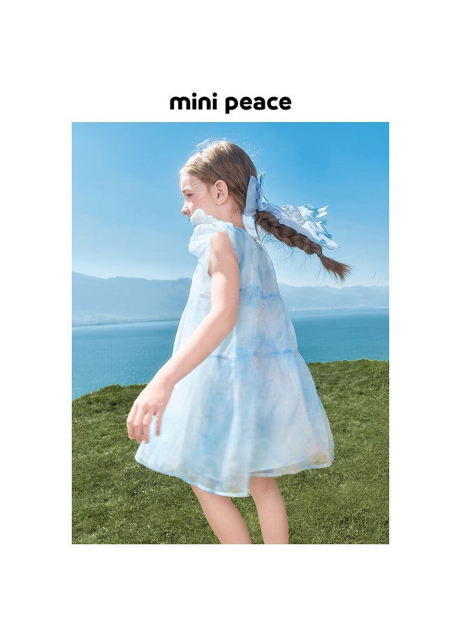 Minipeace Taiping Bird Children's Wear Summer New Girls' Dress Fbfaf2316 Ice Blue 160cm - Image 3