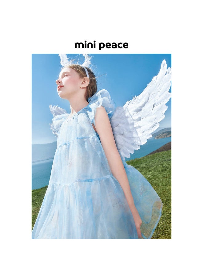Minipeace Taiping Bird Children's Wear Summer New Girls' Dress Fbfaf2316 Ice Blue 160cm - Image 1