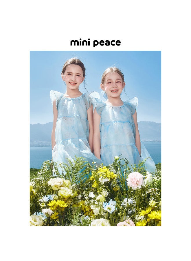 Minipeace Taiping Bird Children's Wear Summer New Girls' Dress Fbfaf2316 Ice Blue 160cm - Image 4