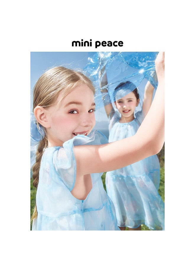 Minipeace Taiping Bird Children's Wear Summer New Girls' Dress Fbfaf2316 Ice Blue 160cm - Image 2