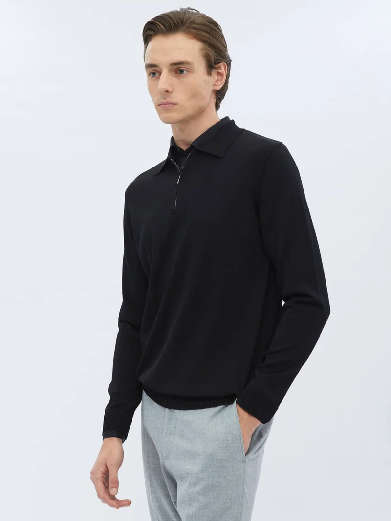 Kip Black Polo Neck Plain Knit Sweater
