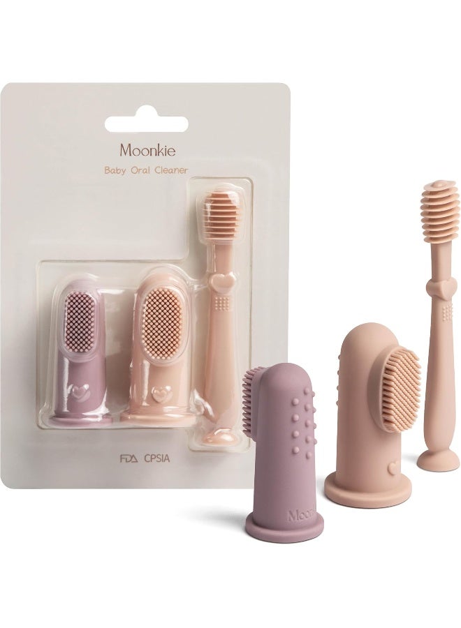 Moonkie Baby Finger Toothbrush Tongue Oral Cleaner Kit for 3 Months +, 3 Pcs (Blush/Pale Mauve/Blush) - Image 1