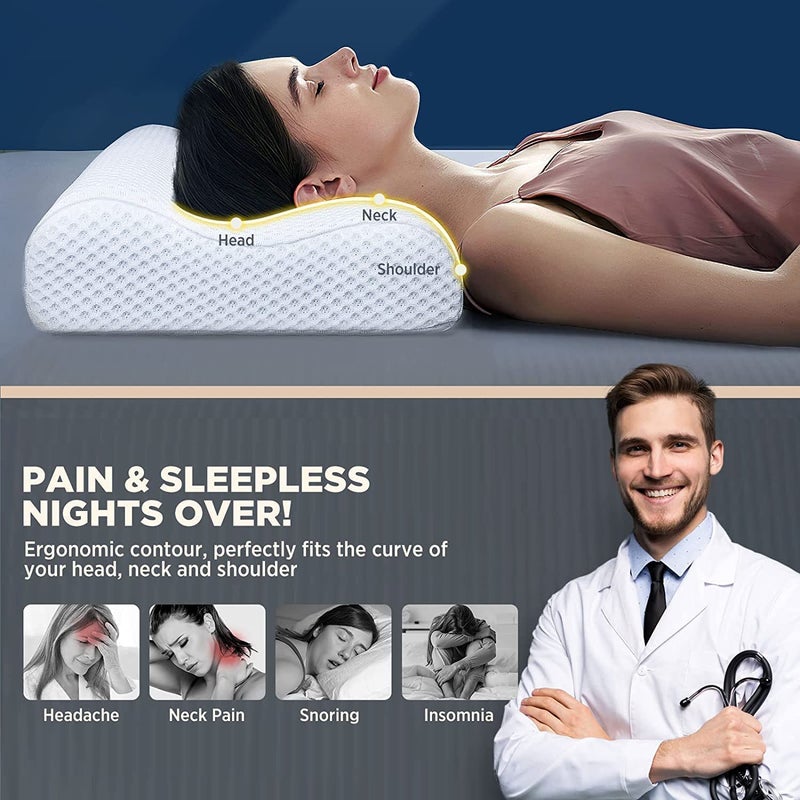 IDITRI EXPORT Cervical Contour Memory Foam Pillow for Sleeping,Orthopedic Pillow for Neck Pain, Support for Back,Stomach,Side Sleepers, with Breathable Zip Cover (19X12X4INCH) (pearlwhite) - Image 5