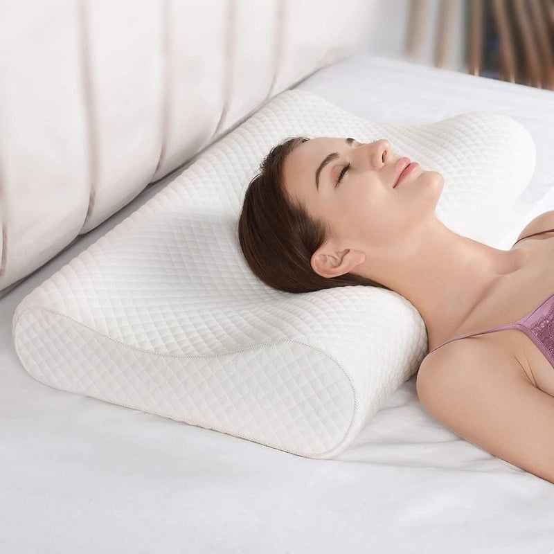 IDITRI EXPORT Cervical Contour Memory Foam Pillow for Sleeping,Orthopedic Pillow for Neck Pain, Support for Back,Stomach,Side Sleepers, with Breathable Zip Cover (19X12X4INCH) (pearlwhite) - Image 1