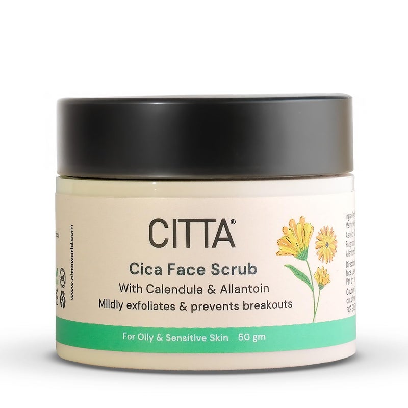 CITTA Cica Face Scrub For Tan  Dead Cells Removal  Indias 1st Frosted Texture Scrub For Oily  Sensitive Skin  3 Benefits In One  Gently Exfoliates Skin Detans  Restores Barrier  For Men  Women  NonDrying  Centella Asiatica For Rejuvenation  50 gm - Image 1