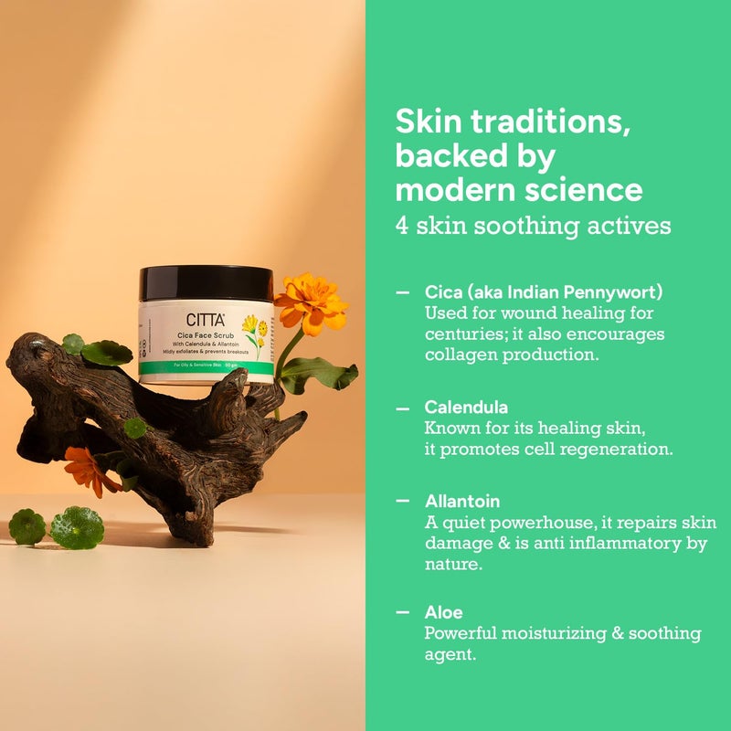 CITTA Cica Face Scrub For Tan  Dead Cells Removal  Indias 1st Frosted Texture Scrub For Oily  Sensitive Skin  3 Benefits In One  Gently Exfoliates Skin Detans  Restores Barrier  For Men  Women  NonDrying  Centella Asiatica For Rejuvenation  50 gm - Image 3
