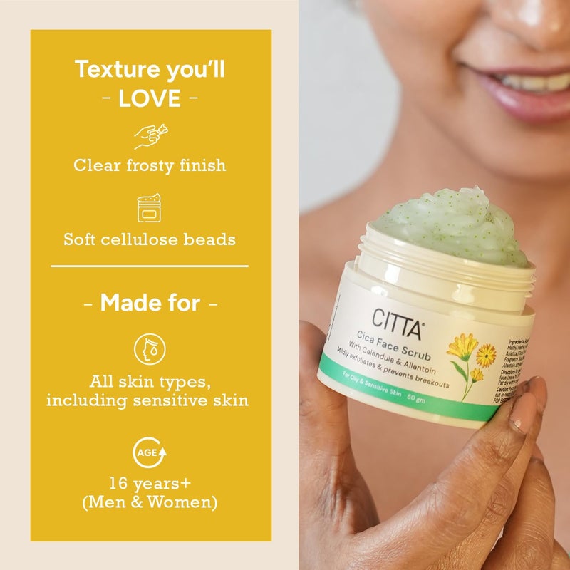 CITTA Cica Face Scrub For Tan  Dead Cells Removal  Indias 1st Frosted Texture Scrub For Oily  Sensitive Skin  3 Benefits In One  Gently Exfoliates Skin Detans  Restores Barrier  For Men  Women  NonDrying  Centella Asiatica For Rejuvenation  50 gm - Image 4