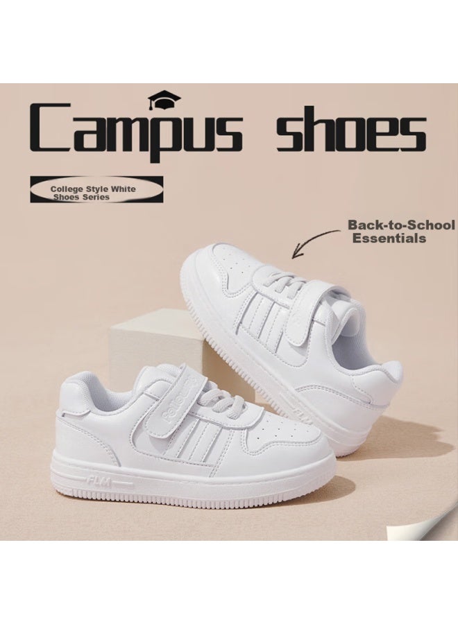 Follow Me Boys And Girls White Sneakers Children's Skateboard Shoes Spring And Autumn Fashion Breathable Campus Soft-soled Casual Shoes Xueyuanbai 36 - Image 1