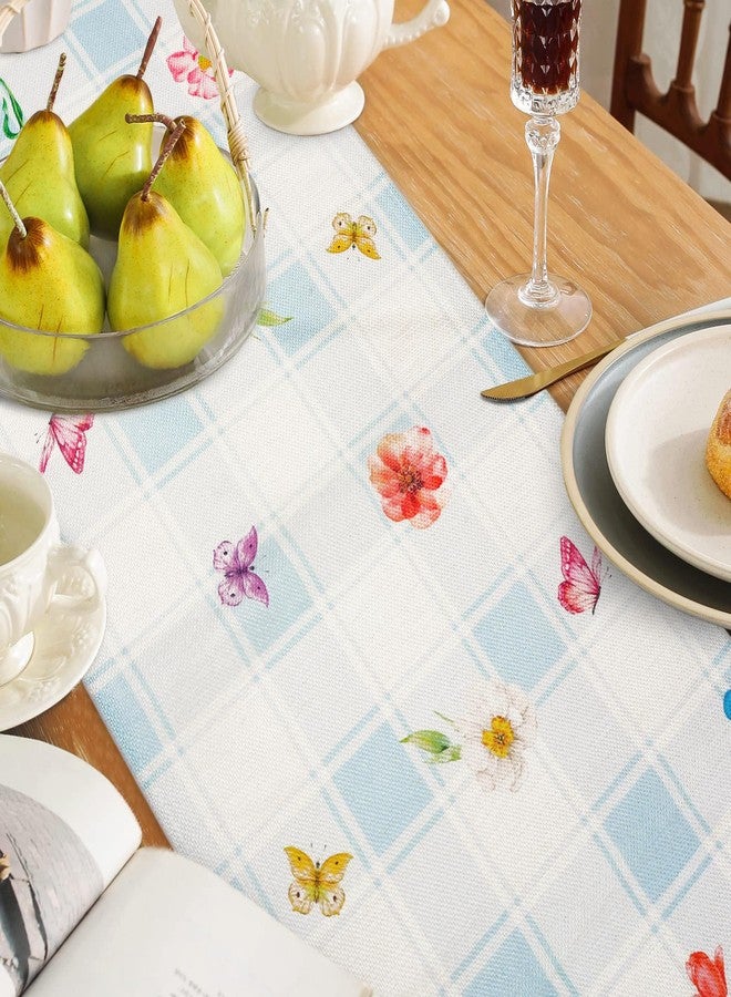 Bonhause Spring Floral Vase Bloom Table Runner 13x90 Inch Hello Spring Flower Butterfly Buffalo Plaid Kitchen Dining Table Decoration for Indoor Outdoor Home Party Decor - Image 5