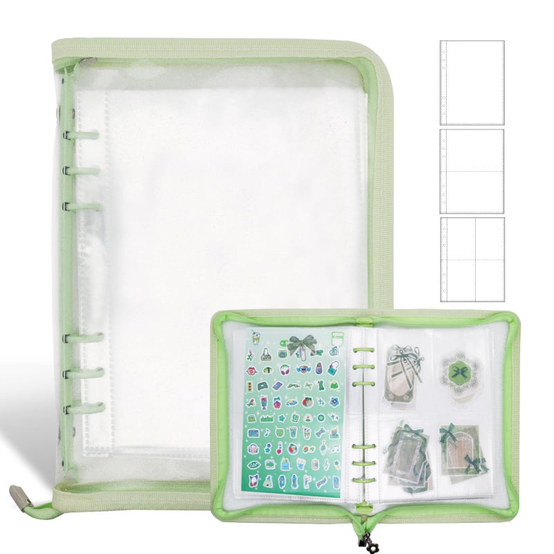 Ruatu Sticker Storage Organizer Binder A5 Sticker Book Collecting Album Reusable Sticker Collection Book with Pocket Zipper Sticker Holder Keeper Book for Adult Collecting Sticker (green) - Image 1
