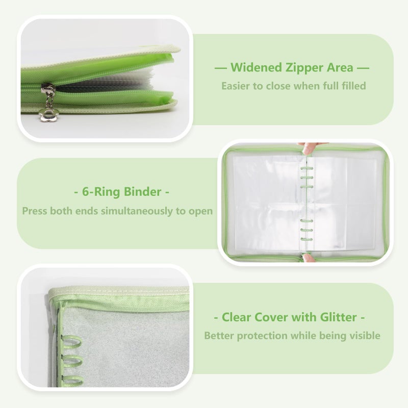 Ruatu Sticker Storage Organizer Binder A5 Sticker Book Collecting Album Reusable Sticker Collection Book with Pocket Zipper Sticker Holder Keeper Book for Adult Collecting Sticker (green) - Image 2