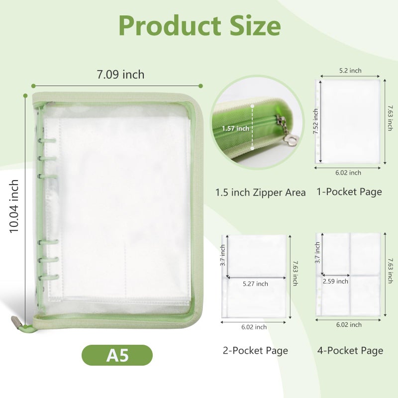 Ruatu Sticker Storage Organizer Binder A5 Sticker Book Collecting Album Reusable Sticker Collection Book with Pocket Zipper Sticker Holder Keeper Book for Adult Collecting Sticker (green) - Image 5