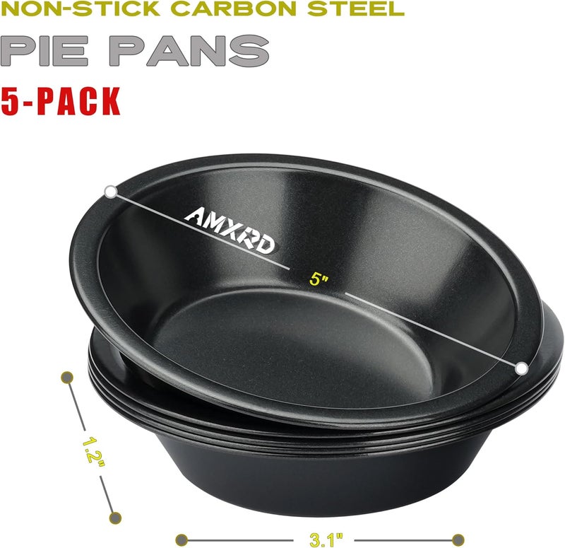 AMXRD 5 inch Mini Pie Pans, 5-Piece Small Round Cake Pan, Reusable Nonstick Carbon Steel Pie Tins for Oven and Instant Pot Baking - Image 2