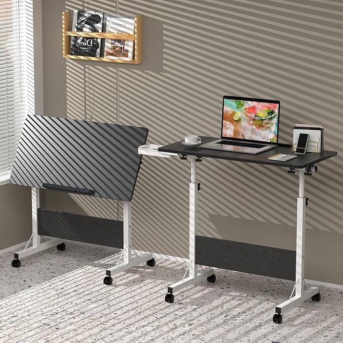 Harmony Home طاولة مكتب متنقلة هارموني هوم، ارتفاع قابل للتعديل، طاولة لابتوب قابلة للطي متعددة الوظائف مع 4 عجلات لغرفة النوم، غرفة المعيشة، المكتب، المستشفى، الاستوديو (أسود) - Image 5