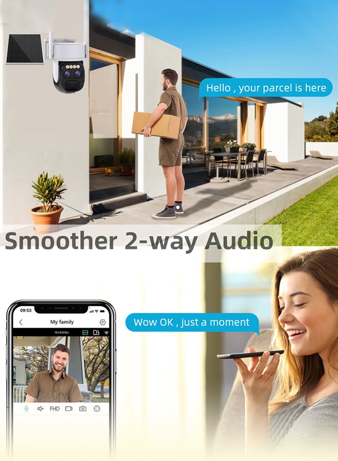 Generic 10x zoom Surveillance Solar Camera, 4K 8MP Solar Camera WIFI, Outdoor Dual Lens intelligent human tracking camera, three types of intelligent night vision (up to 30 meters), two-way talk, rainproof, lightning-proof and dustproof, all-round monitoring coverage without blind spots,(With 128GB SD Card) - Image 2