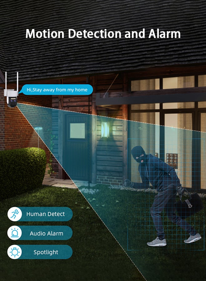 Generic 10x zoom Surveillance Solar Camera, 4K 8MP Solar Camera WIFI, Outdoor Dual Lens intelligent human tracking camera, three types of intelligent night vision (up to 30 meters), two-way talk, rainproof, lightning-proof and dustproof, all-round monitoring coverage without blind spots,(With 128GB SD Card) - Image 5