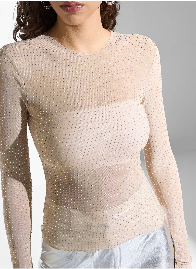 Ginger Slinky Embellished Fitted Top In Golden