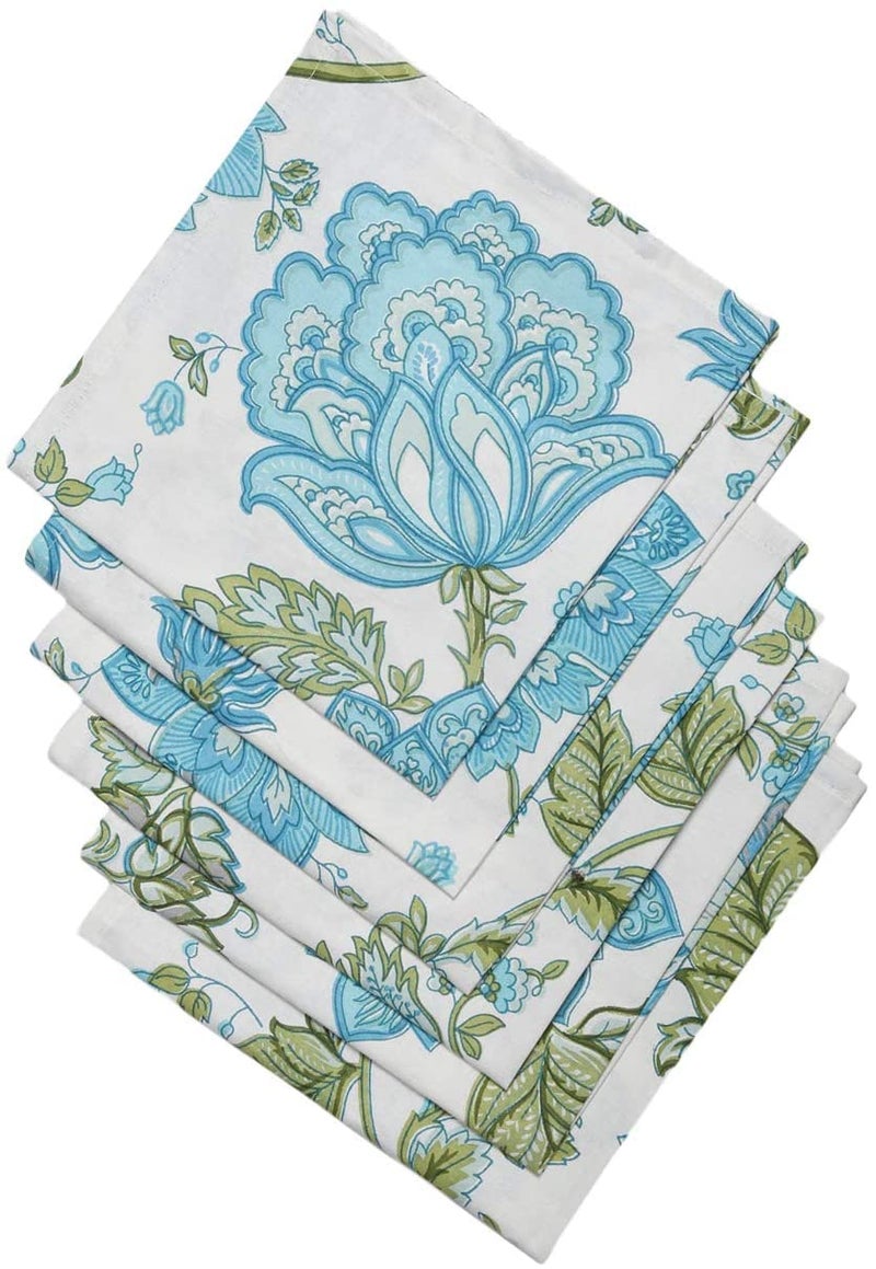 Guru Jee Cotton Fedicled Set من 6 Floral 18x18 بوصة من المناديل المائدة القماش المناديل المناديل المطبوعة المناديل القابلة للغسل - Image 3