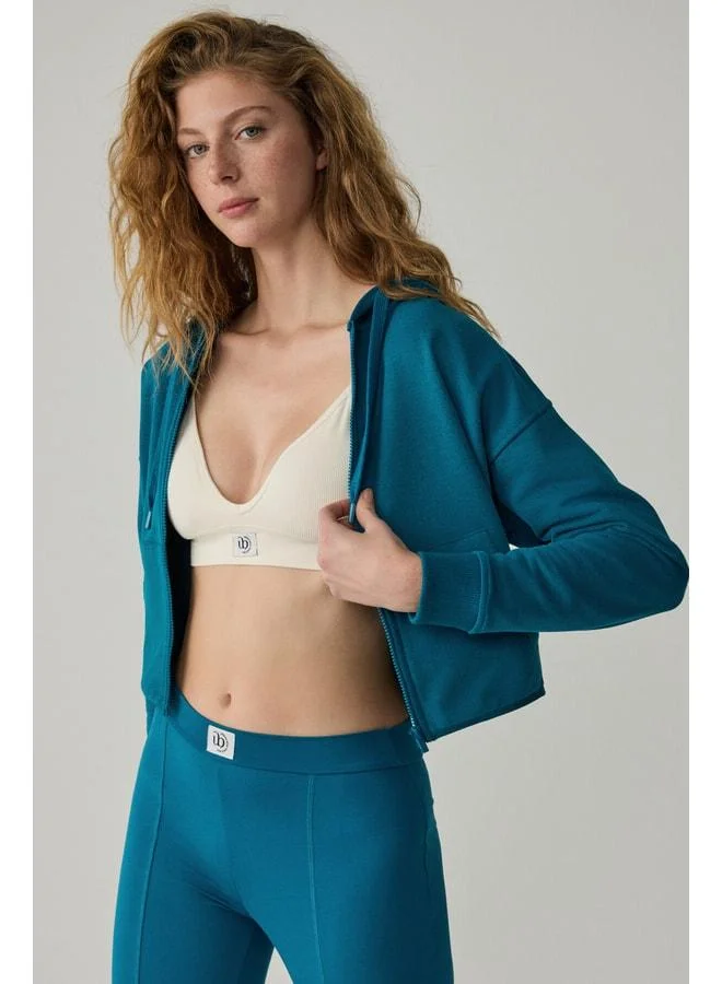 Urban Beat  Charisma Women’s Hooded Relaxed Zip-Up Blue Sweatshirt with Print Details. for Women | Best Price UAE