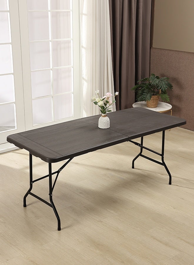 لوازم طاولة نزهة بلاستيكية قابلة للطي 180×73.5×74 سم - رمادي غامق - خفيفة الوزن، تطوى من المنتصف، مع مقبض حمل وأقدام مانعة للانزلاق - مثالية للفعاليات الخارجية، التخييم، الرحلات، الحفلات والشواء - Image 2