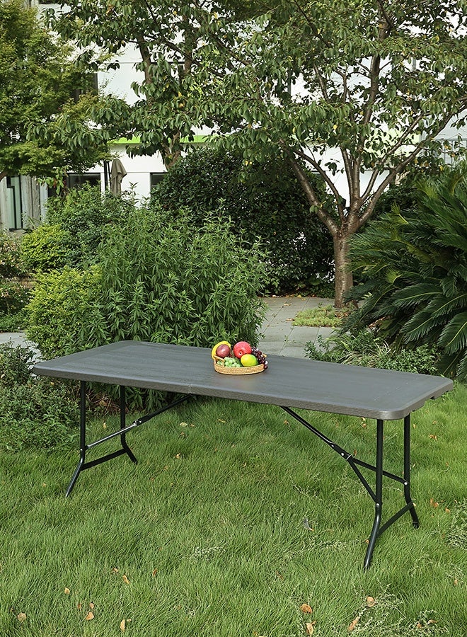 لوازم طاولة نزهة بلاستيكية قابلة للطي 180×73.5×74 سم - رمادي غامق - خفيفة الوزن، تطوى من المنتصف، مع مقبض حمل وأقدام مانعة للانزلاق - مثالية للفعاليات الخارجية، التخييم، الرحلات، الحفلات والشواء - Image 1