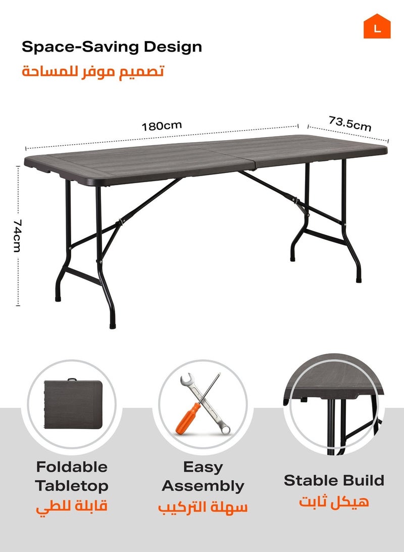 LAWAZIM Folding Plastic Picnic Table -180x73.5x74cm Dark Gray- Lightweight Fold-in-Half Trestle Outdoor Camping Table with Carry Handle & Non-Slip Caps -for Outdoor Events, Camping, Picnics, & BBQ Use - Image 4