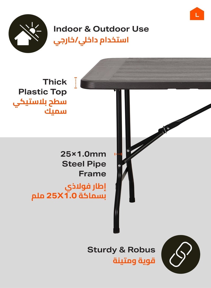 LAWAZIM Folding Plastic Picnic Table -180x73.5x74cm Dark Gray- Lightweight Fold-in-Half Trestle Outdoor Camping Table with Carry Handle & Non-Slip Caps -for Outdoor Events, Camping, Picnics, & BBQ Use - Image 5